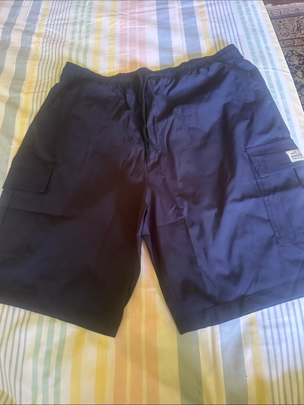 Men’s Navy Cargo Shorts – Elastic Waist with Drawstring
